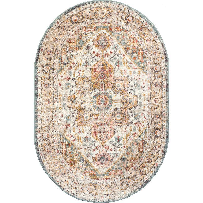 Justine Beige Oval Vintage Medallion Area Rug 4' x 6'