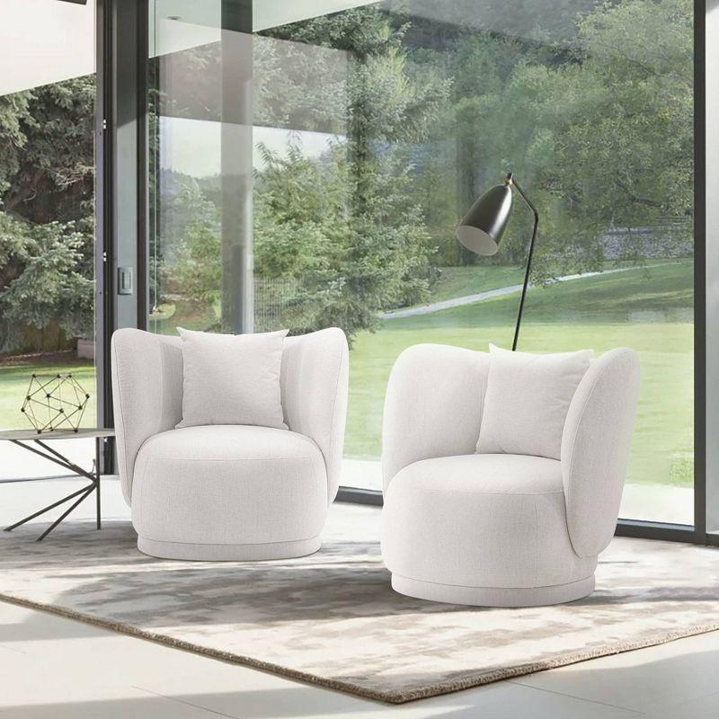 Set of 2 Cream Linen Upholstered Accent Chairs with Pillows