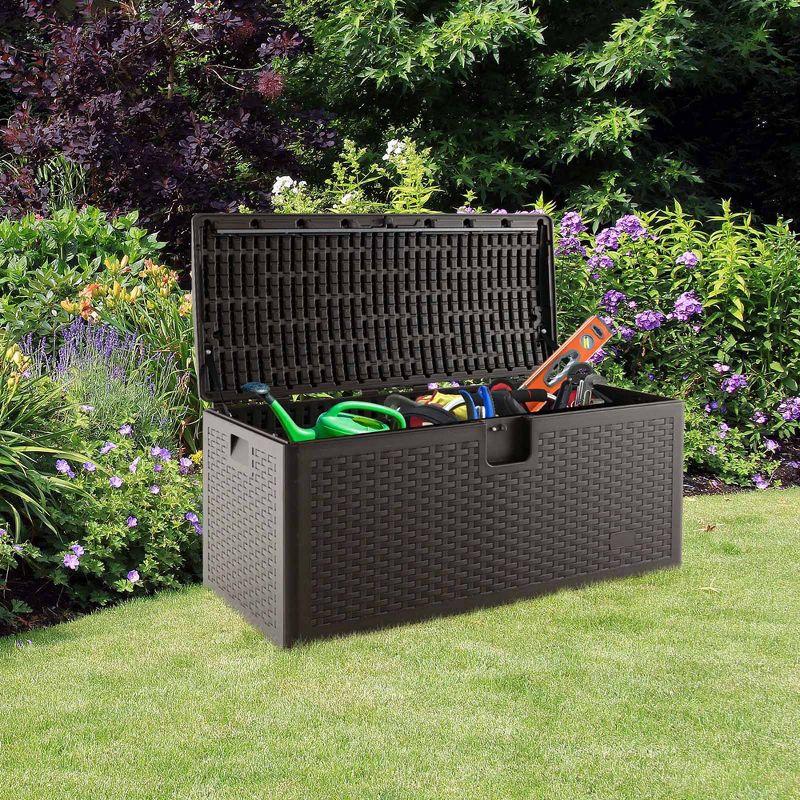 Costway 100 Gallon Patio Deck Box Outdoor Waterproof Storage Container for Tools Toys Brown