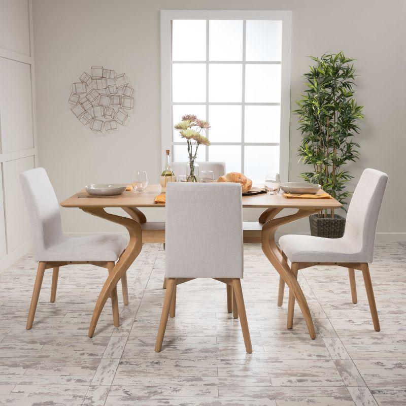5pc Orrin 60" Curved Leg Dining Set Light Beige/Oak Brown - Christopher Knight Home: Mid-Century, Upholstered Chairs