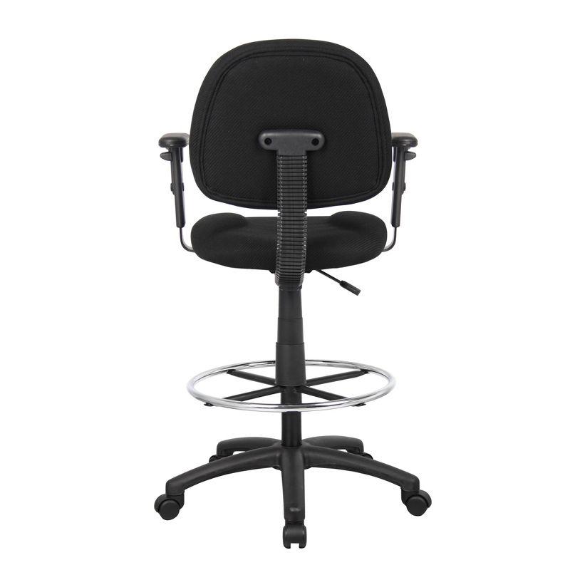 ErgoComfort Black Tweed Drafting Stool with Adjustable Arms and Chrome Footring