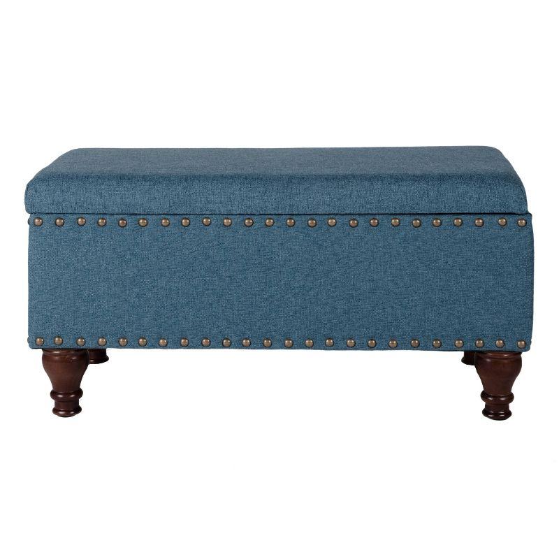 Elegant Nailhead Trim Storage Ottoman Bench in Linen-Blue