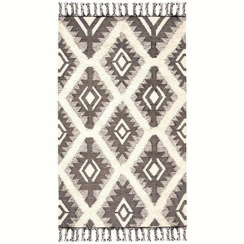 Kenya Hand-Knotted Black and Ivory Wool Rug