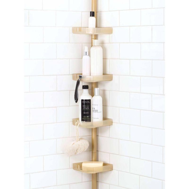 4 Tier Tension Corner Shower Caddy White/Gold - Bath Bliss