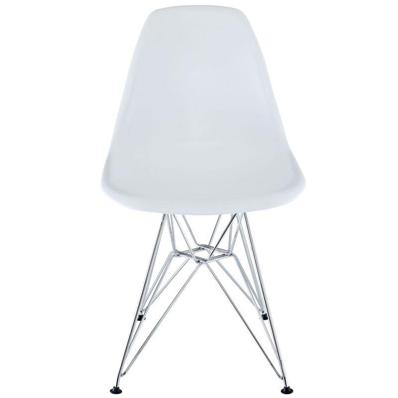 Sleek Modern Chromed Steel White Side Chair for Indoor/Outdoor