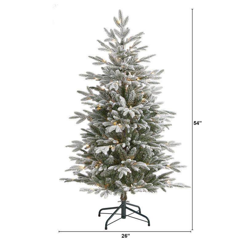 Nearly Natural 4.5-ft Flocked Manchester Spruce Artificial Christmas Tree with 100 Lights and 357 Bendable Branches