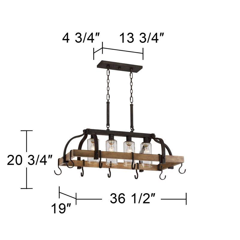 Eldridge Bronze and Wood Pot Rack Chandelier with Seeded Glass