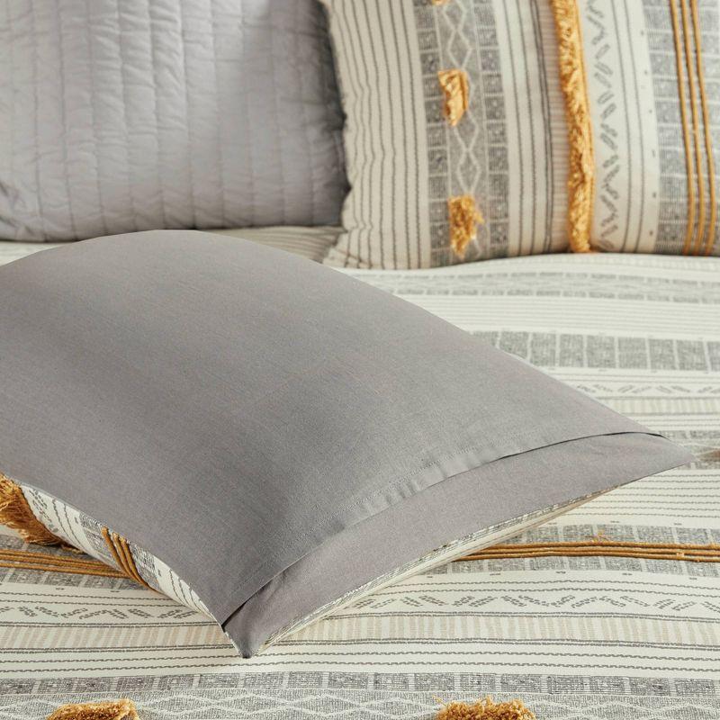 Ink+Ivy 3pc Full/Queen Cody Cotton Duvet Cover Set Yellow/Gray: Woven Stripe, Oeko-Tex Certified, Hidden Button Closure