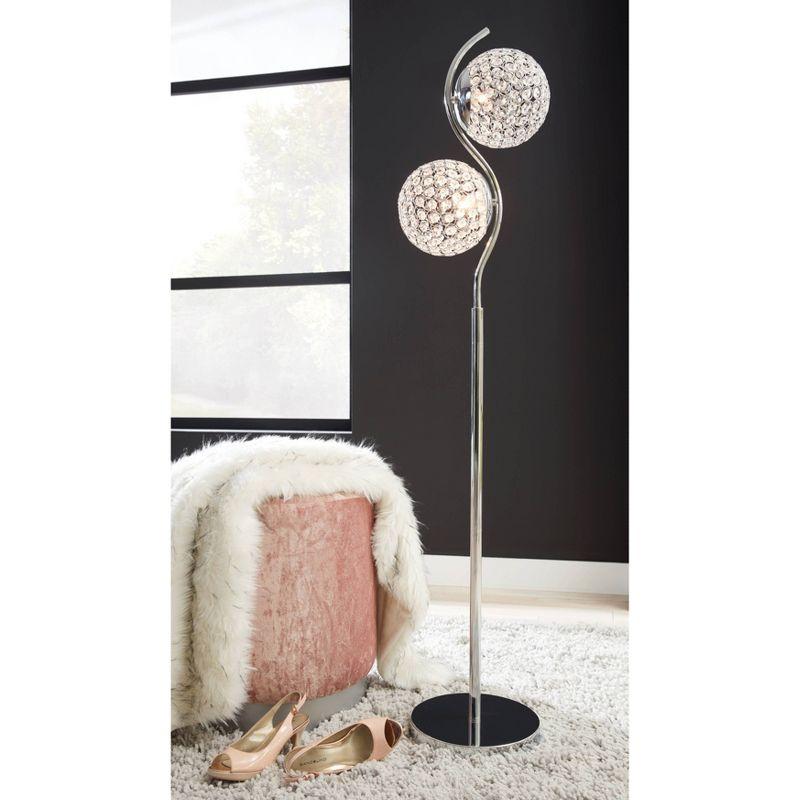 Chic Chrome-Tone Candlestick Floor Lamp with Acrylic Bead Shades