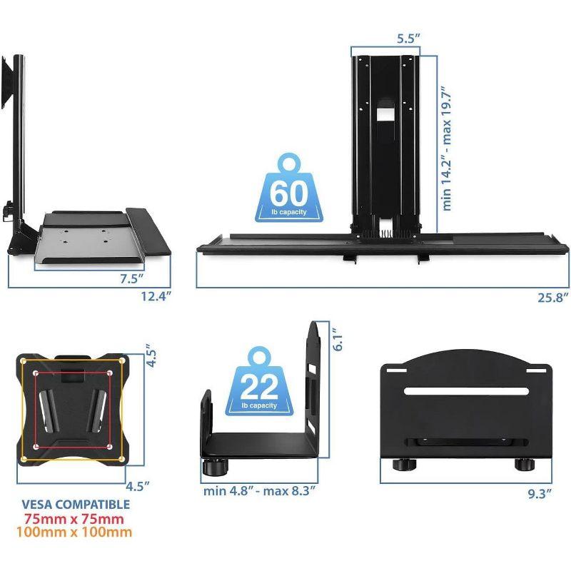 Mount-It! Monitor and Keyboard Wall Mount with CPU Holder, Height Adjustable Standing VESA Keyboard Tray, 25 Inch Wide Platform with Mouse Pad