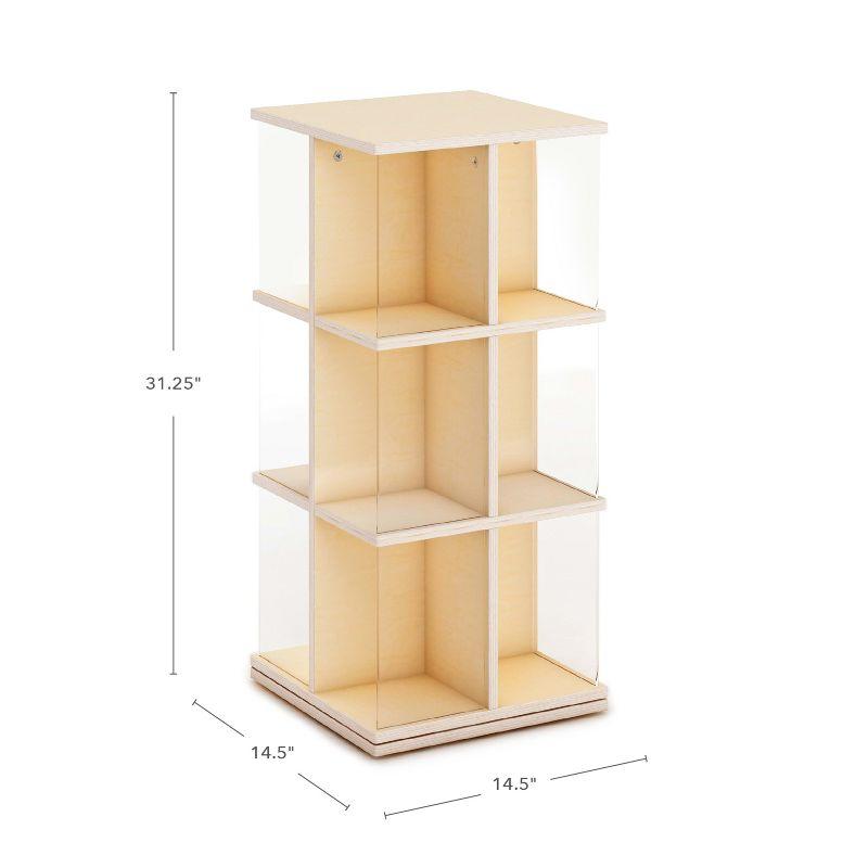 Guidecraft EdQ Rotating 3 Tier Book Display: Kids' Wooden Spinning Bookshelf with Acrylic Shelves for Storage in Classroom or Playroom