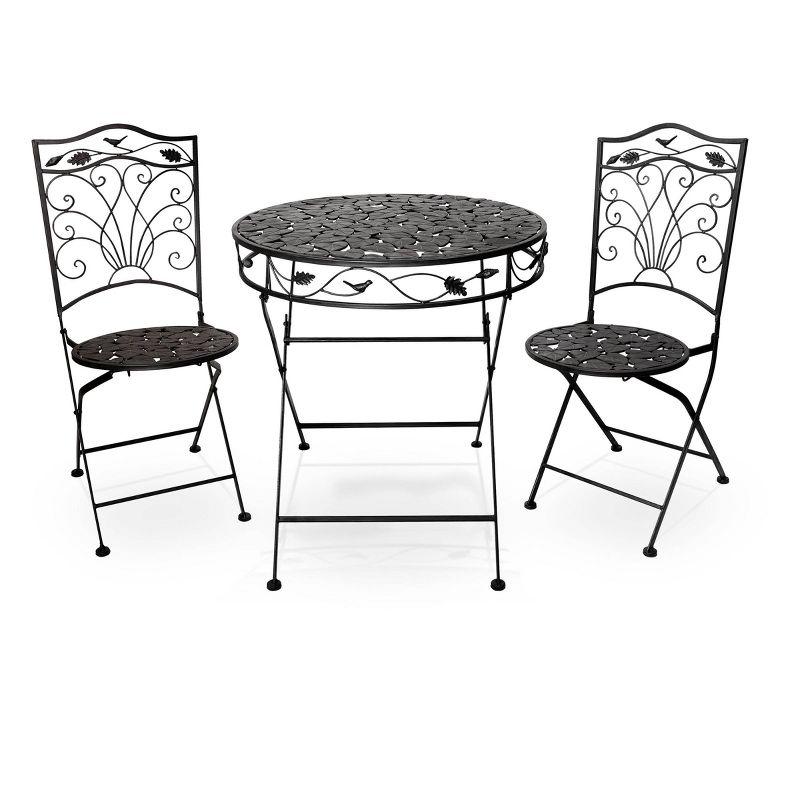 Black Iron 3-Piece Garden Bistro Set with Leaf Design