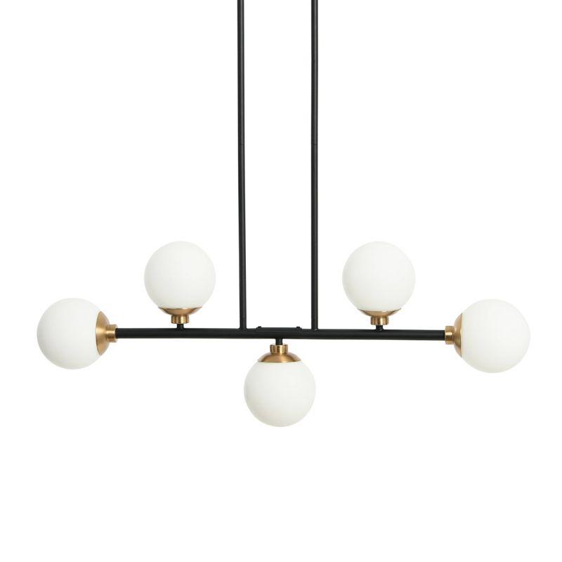 Matte Black Metal and Frosted Glass 5-Light Linear Chandelier