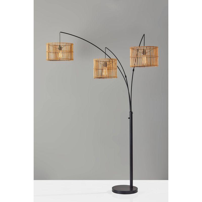 Bohemian Bronze 3-Light Arc Floor Lamp with Rattan Shades