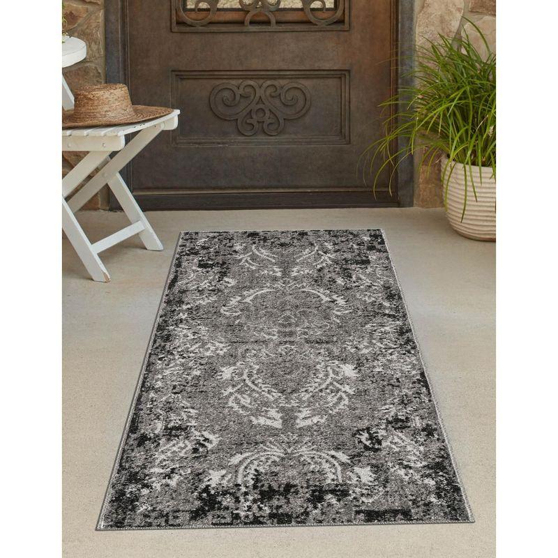Unique Loom 2' 0 x 6' 1 Runner Light Gray Outdoor Botanical Manchester Area Rug