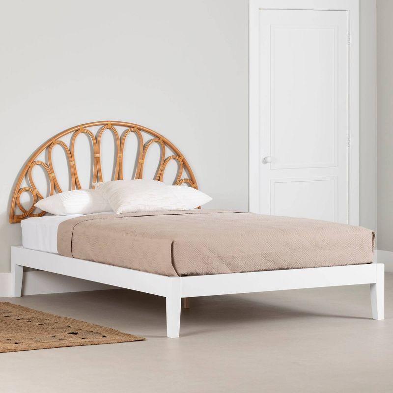 South Shore Hoya Queen Wooden Bed And Rattan Wall-Mounted Flower Petals Headboard Set