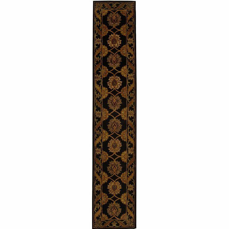 Black Hand-Tufted Wool Runner Rug with Floral Pattern