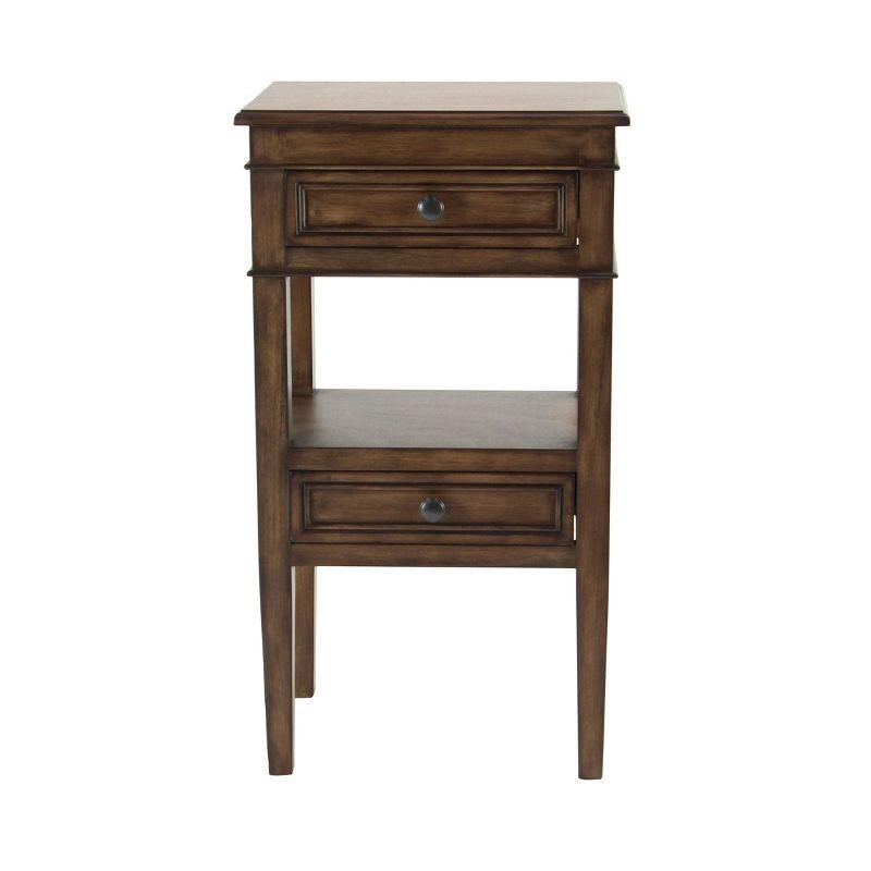 Elegant Light Brown Pine Wood Accent Table with Storage