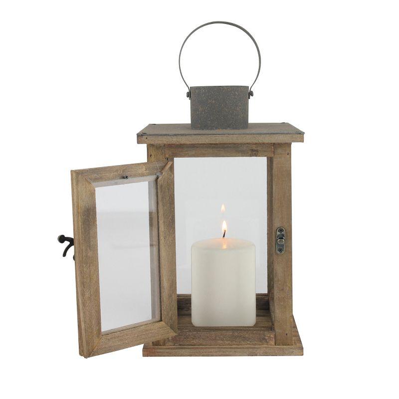 Rustic Farmhouse Wood and Bronze Hurricane Candle Lantern, 12"