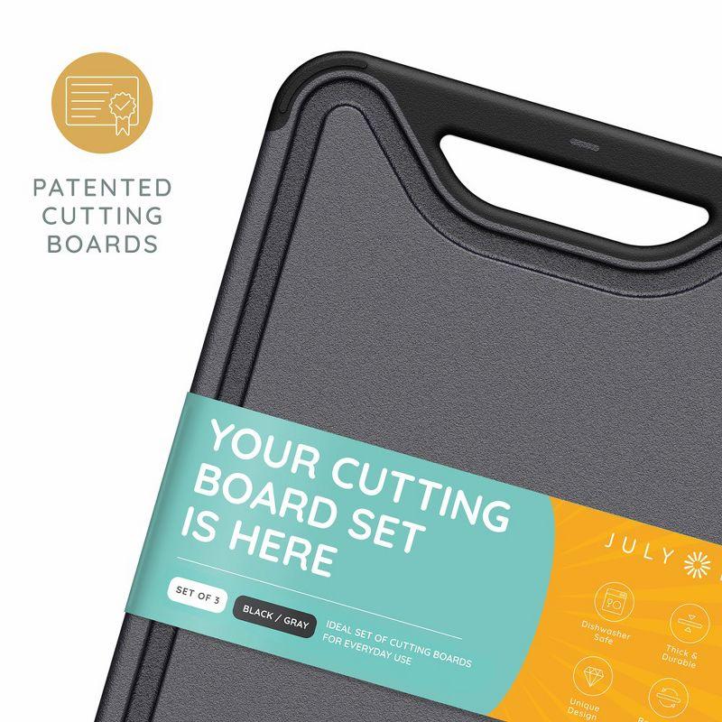 July Home Plastic Cutting Board Set of 3, Dishwasher Safe with Juice Grooves and Non-Slip