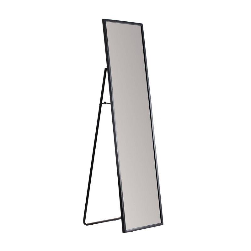 Brewster Carmen Black Rectangular Linear Mirror: Modern Floor Mirror, 60x18, Metal Frame, Freestanding