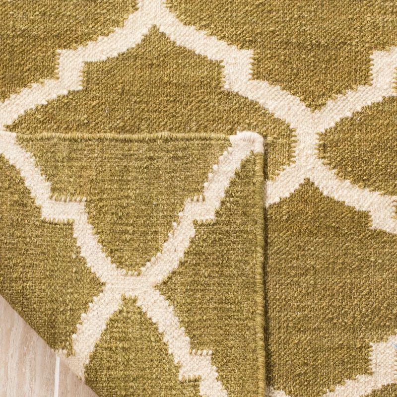 Ivory and Green Handmade Wool Flat Woven Square Rug