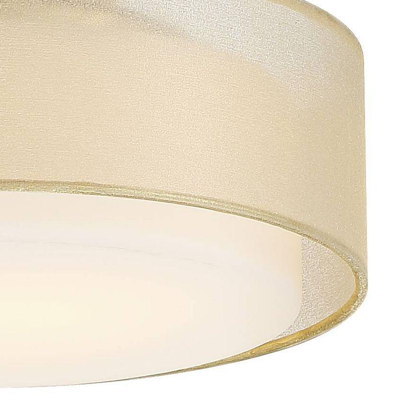 Possini Euro Design Ceiling Light Semi Flush Mount Fixture 12 1/2" Wide Plated Gold 2-Light Sheer Fabric Outer Opal White Glass Drum Shade for Bedroom