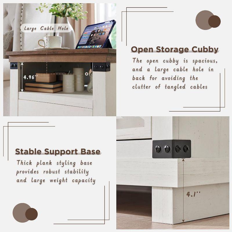 SinCiDo Nightstand with Charging Station, 18″ Farmhouse Night Stand with 2 Drawers, Wood Rustic End Table, Antique White