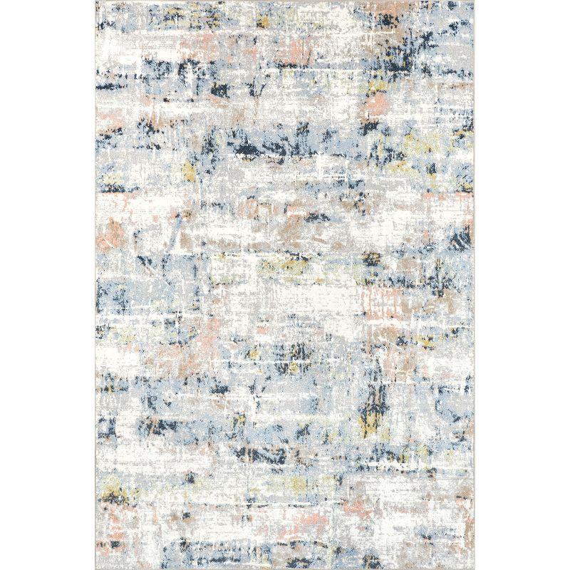 Blue Abstract Washable Synthetic 4' x 6' Area Rug