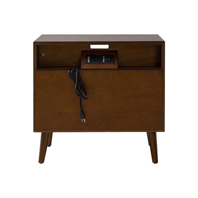 Margery Mid-century Modern 2 - Drawer Nightstand with Built-In Outlets | HULALA HOME-WALNUT