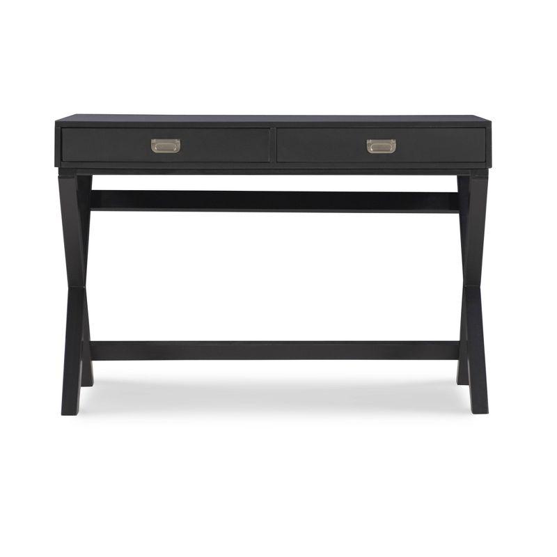 Sleek X-Framed Black Wood Writing Desk with Silver Hardware