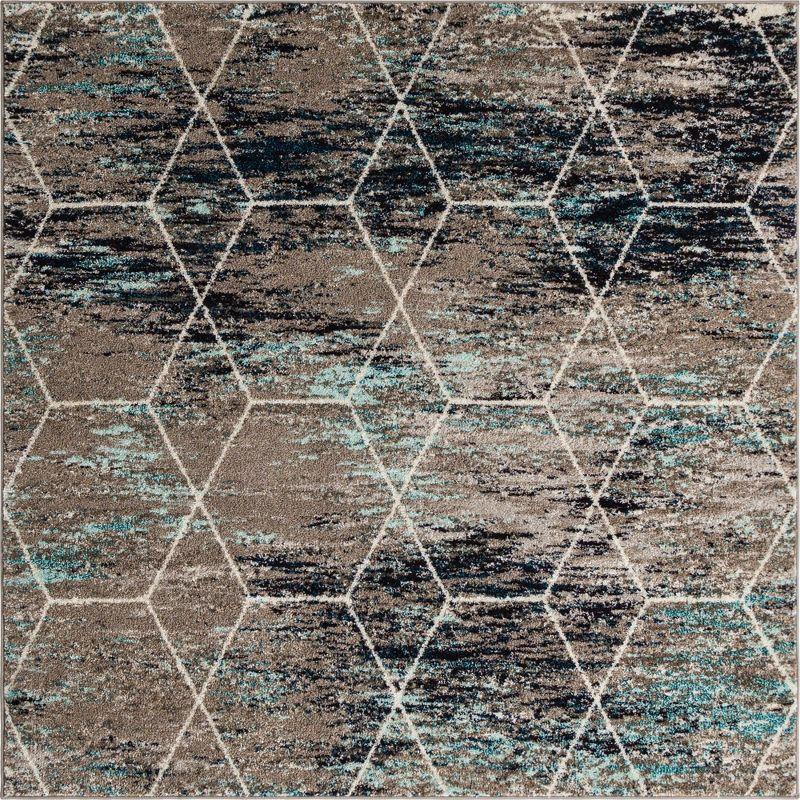 Unique Loom 6' 0 x 6' 0 Trellis Frieze Geometric Blue Multi Area Rug