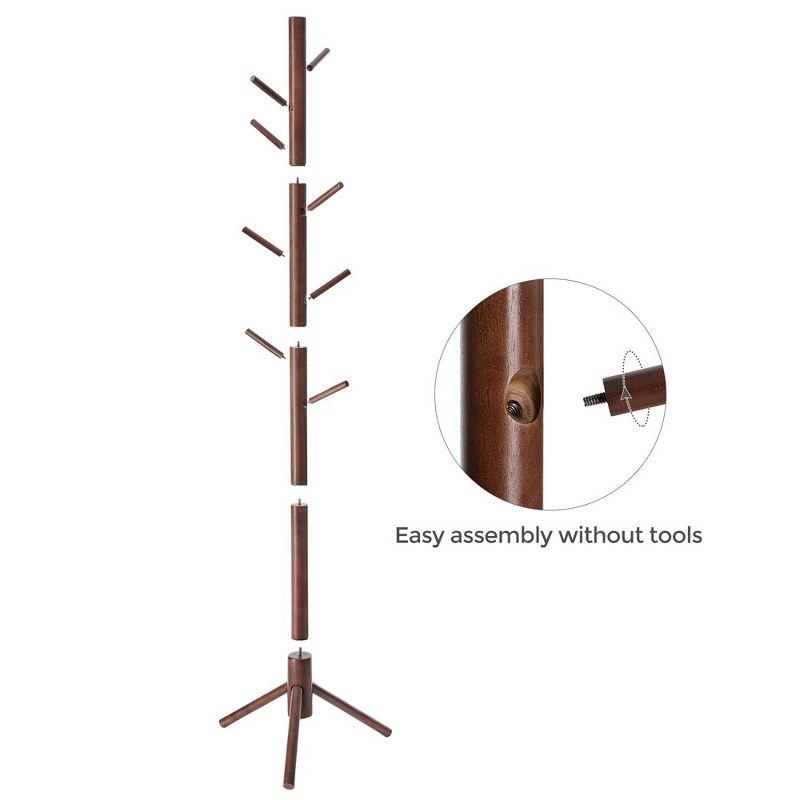 VASAGLE 8 Hooks Solid Wood Coat Rack Free Standing Coat Rack Tree-Shaped Coat Rack Dark Walnut