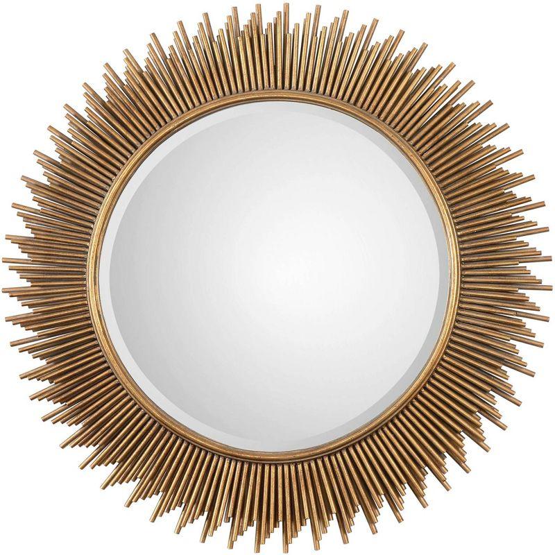 Transitional Sunburst Round Wood & Gold Mirror 36"