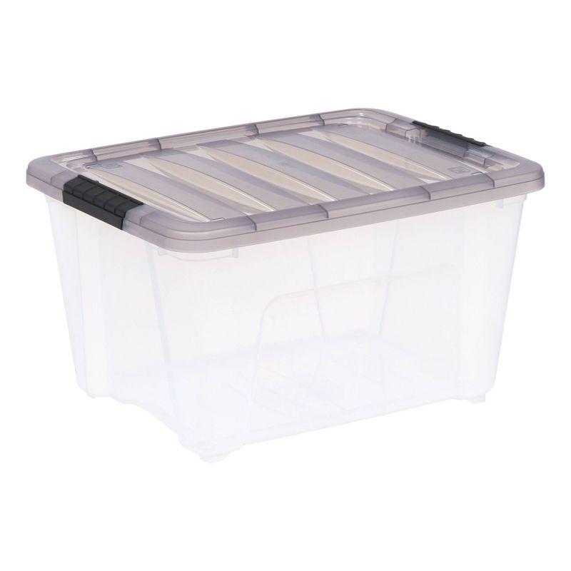 IRIS 32qt Stack and Pull Plastic Storage Bin: Clear & Gray, Stackable, Portable, Latch Closure, Built-In Handles