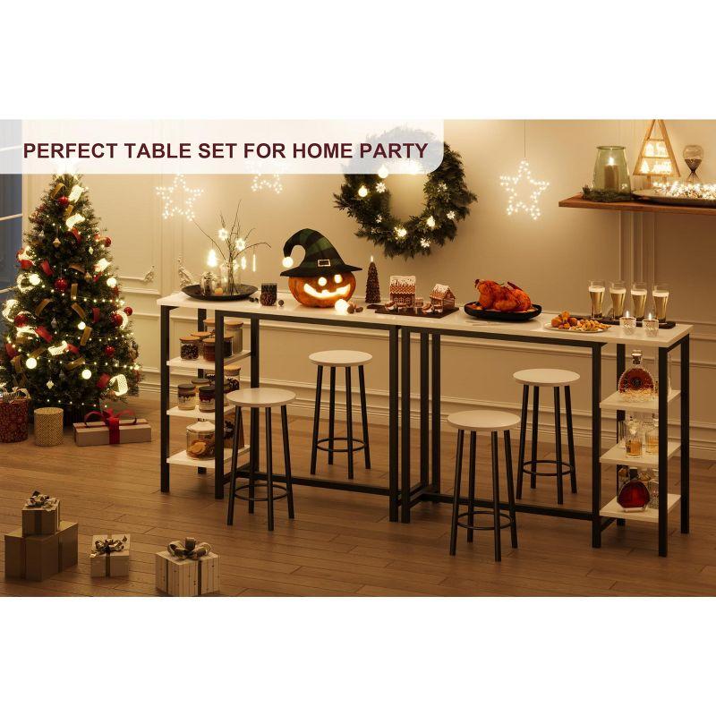 Bar Table with 2 stools, Counter Height Table with 3 Storage Shelves, 3 Piece Dining Table Set for Small Space, Apartment, Kitchen, White&Black