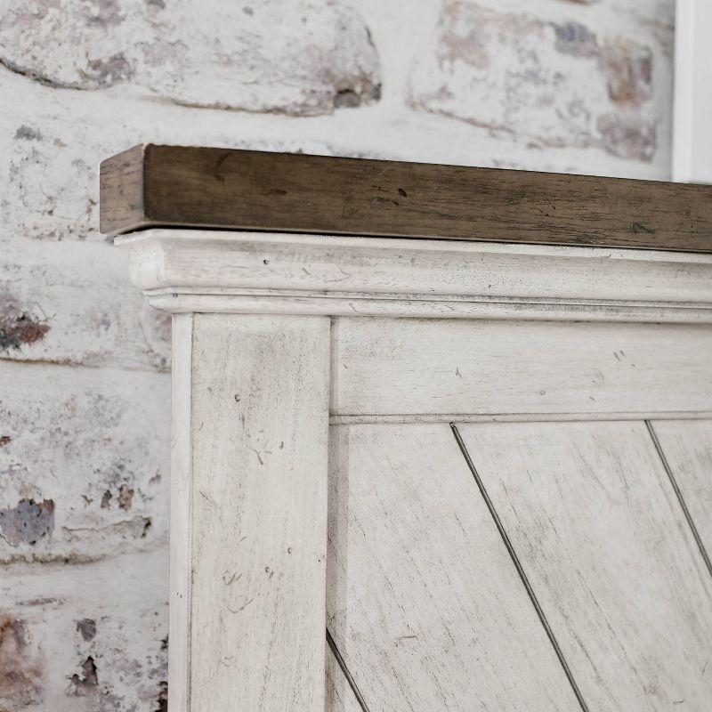 Rustic Ivory and Honey Queen Bed with Chevron Headboard