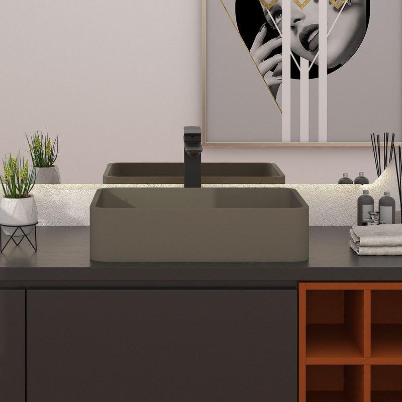 CASAINC Maple 12.79'' Concrete Rectangular Bathroom Sink