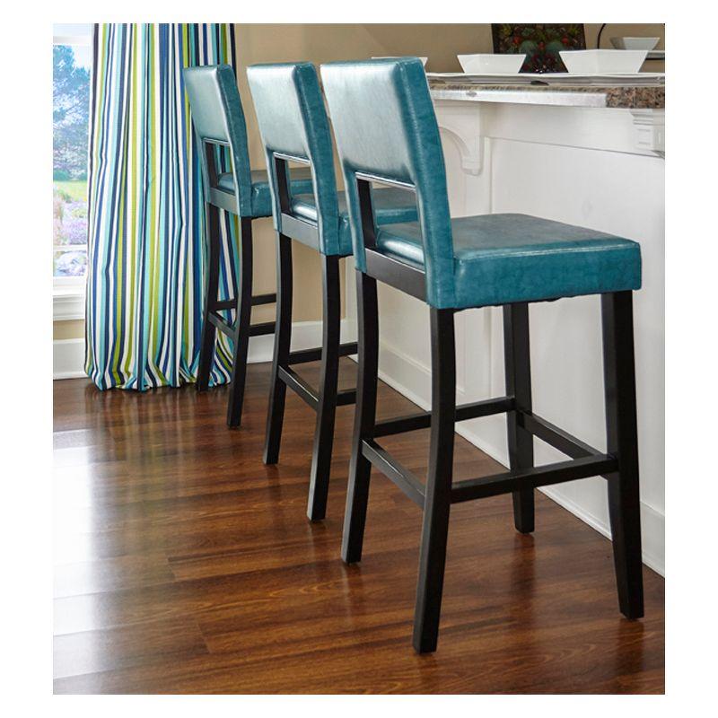 30" Vega Padded Back and Seat Faux Leather Barstool Blue - Linon: Upholstered, Rubberwood Legs, Fixed Height