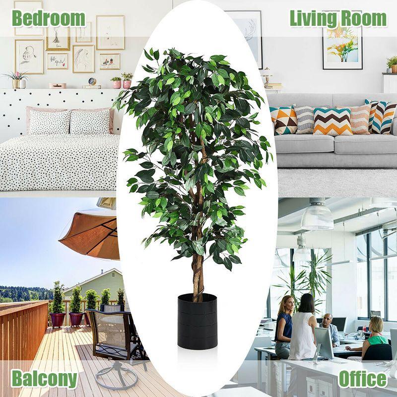 Costway 4 Feet/6 Feet Artificial Ficus Silk Tree Wood Trunks Green In/Outdoor Home Decor