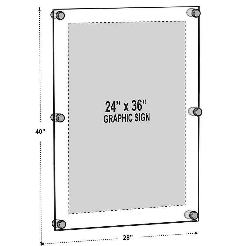 Azar Displays Floating Acrylic Wall Frame with Silver Stand Off Caps: 24" x 36" Graphic Size, Overall Frame Size: 28" x 40"