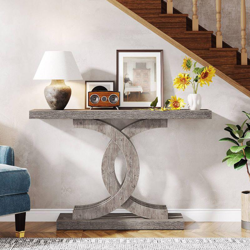 Tribesigns Modern 39-inch Console Tables, Farmhouse Entryway Table with Geometric Base, Wooden Narrow Hallway Table/Sofa Table for Living Room, Grey
