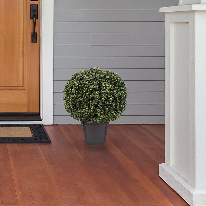 Artificial Boxwood - 21-Inch Topiary Ball Faux Plant - Realistic Indoor or Outdoor Greenery Decor for Home, Porch, or Entry by Pure Garden (Green)