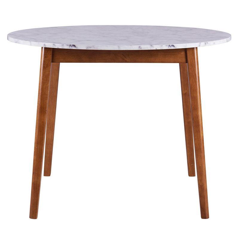 Ashton 40" Round White Faux Marble Dining Table with Walnut Base