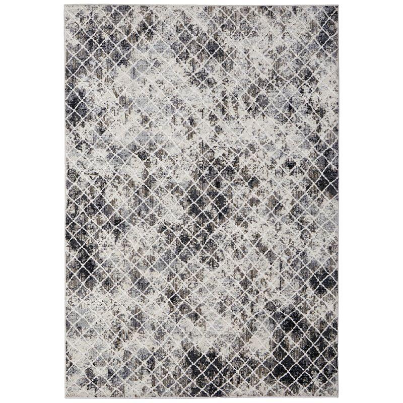 Ivory and Gray Distressed Diamond Pattern Area Rug 7'10" x 11'