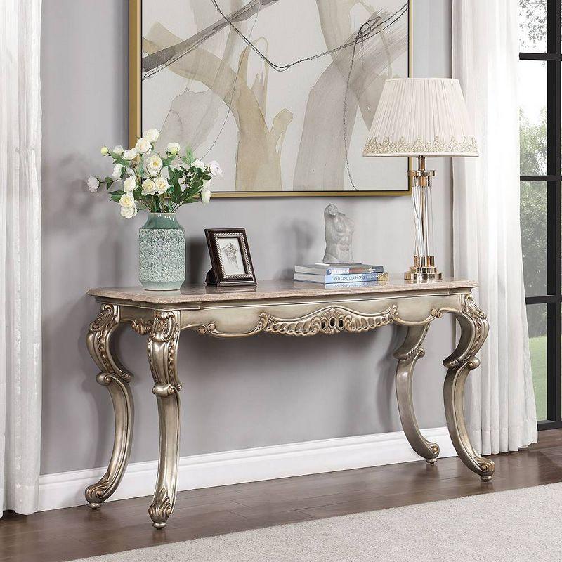 Miliani 58" Natural Marble Top Accent Table with Antique Bronze Wood Legs