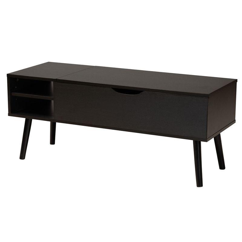 Roden Modern Two-Tone Black and Espresso Rectangular Wood Coffee Table with Lift-Top Storage