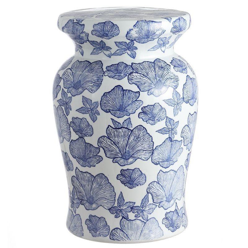 White and Blue Ceramic Floral Garden Stool