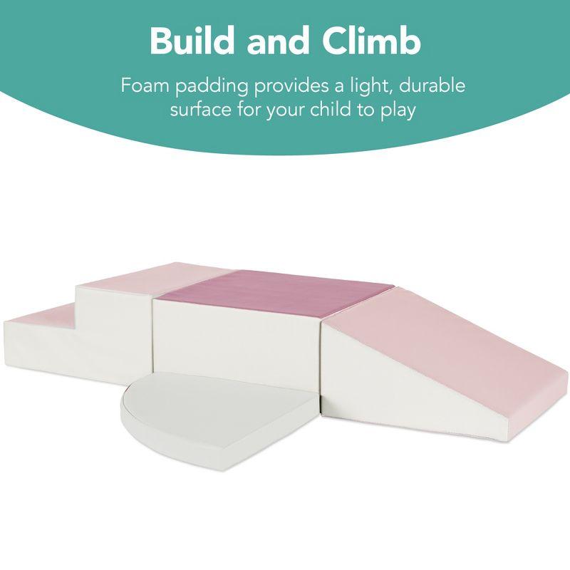 Best Choice Products 4-Piece Kids Climb & Crawl Soft Foam Block Playset Structures for Child Development - Pink