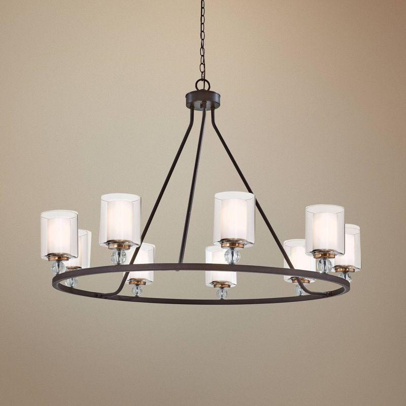 Minka Lavery Bronze Chandelier 45" Wide Farmhouse Clear Outer White Inner Glass Shade 9-Light Fixture for Dining Room House Foyer